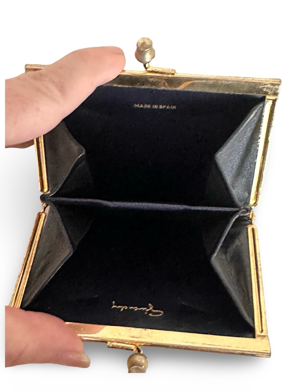 Vintage Givenchy Black Suede Script Logo Kiss-Lock Coin Purse Wallet – Great Con - Picture 9 of 10